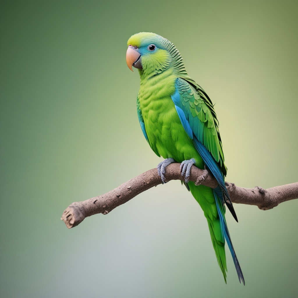 Cheerful green parakeet perched